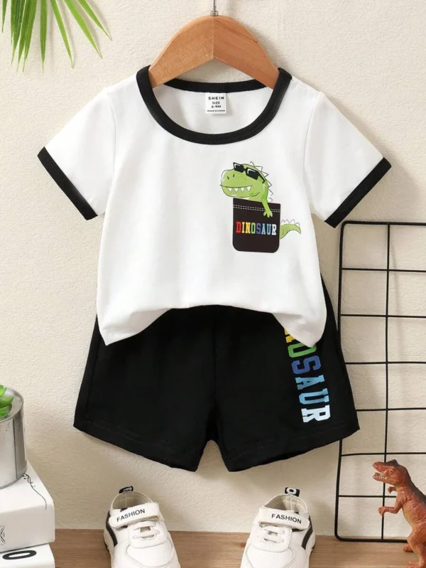 Bebé niño Camiseta unida en contraste con estampado de dinosaurio & Shorts