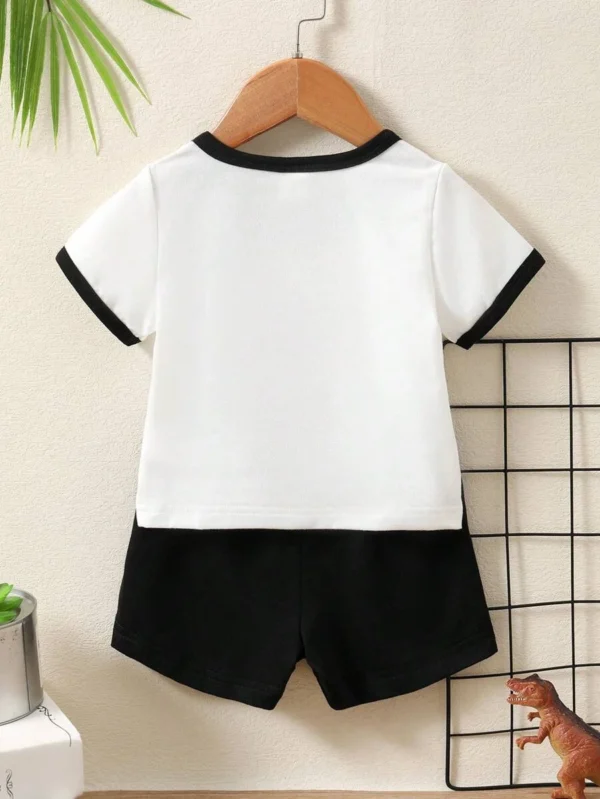 Bebé niño Camiseta unida en contraste con estampado de dinosaurio & Shorts - Imagen 2
