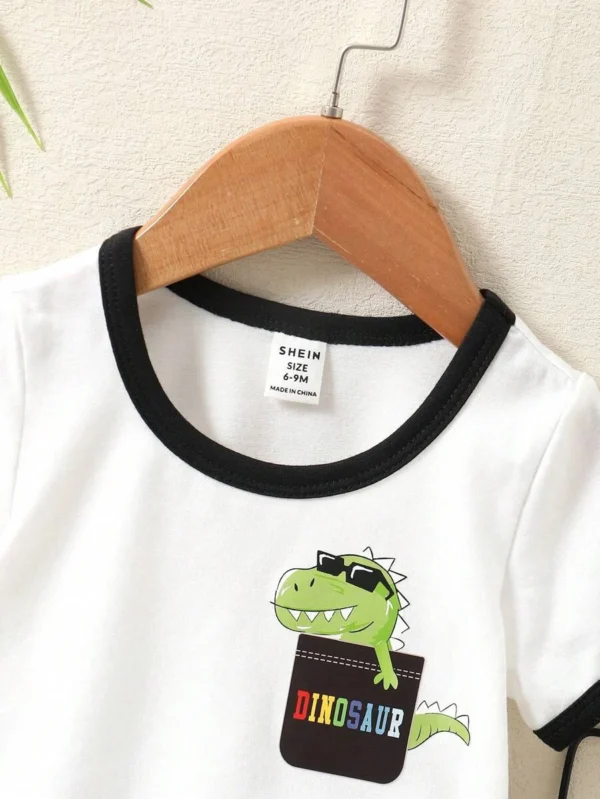 Bebé niño Camiseta unida en contraste con estampado de dinosaurio & Shorts - Imagen 3