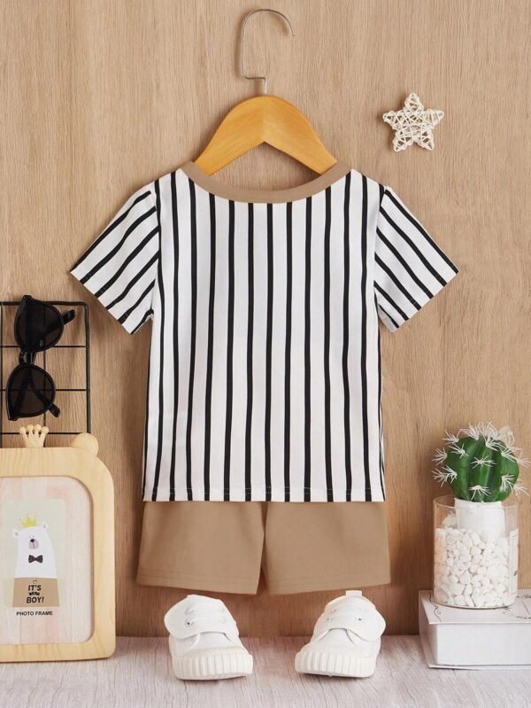 Bebé Shorts con camiseta con estampado de rayas y letra - Imagen 3