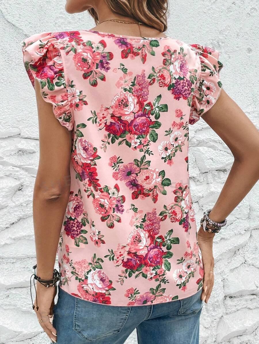 Blusa con estampado floral ribete con fruncido - Imagen 2