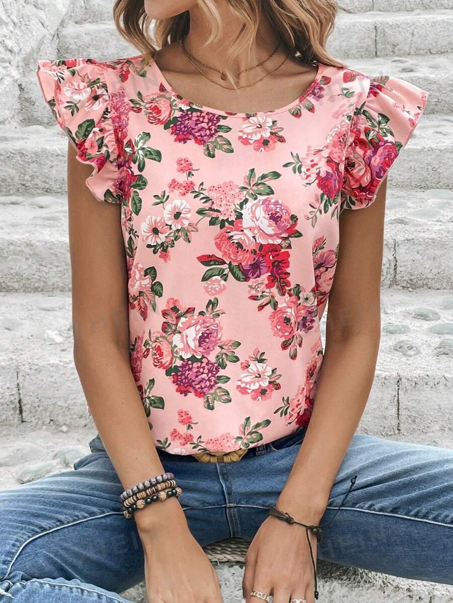 Blusa con estampado floral ribete con fruncido - Imagen 3