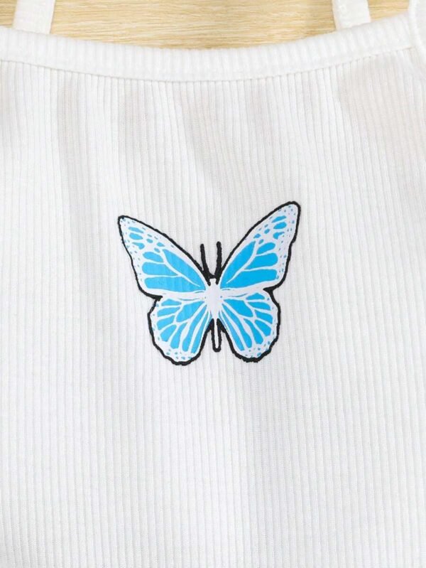 Bebé niña con estampado de mariposa bajo pañuelo Top de tirantes & de cintura con volante Shorts - Imagen 3