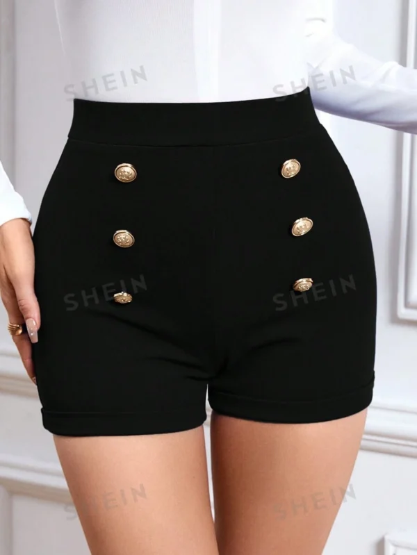 Shorts de talle alto con botón falso - Imagen 3