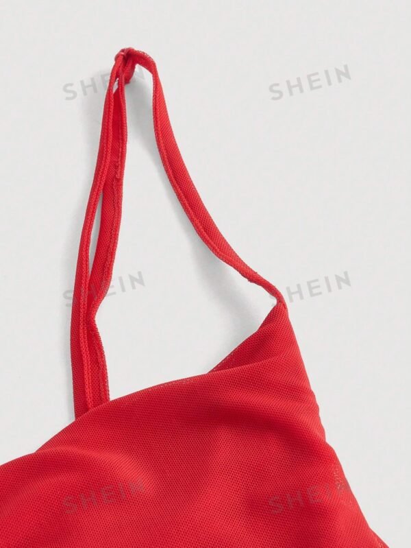 Vestido camisero de volantes rojo con vuelo de sirena fruncido - Imagen 2