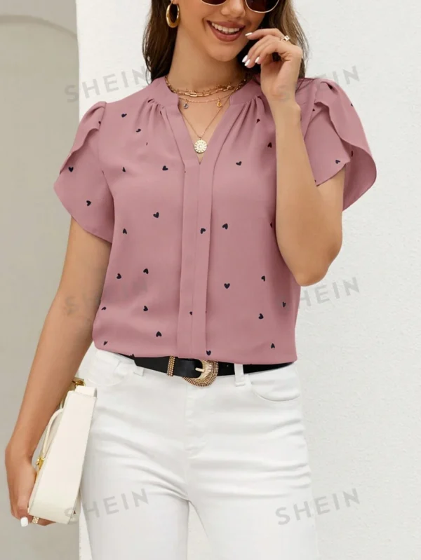 Blusa con estampado de corazón manga tulipán popover - Imagen 3