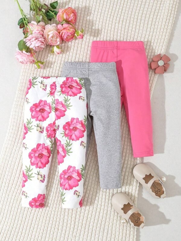 Pantalones Largos Con Estampado De Flores Rosas Simples Y Cómodos Para Bebés