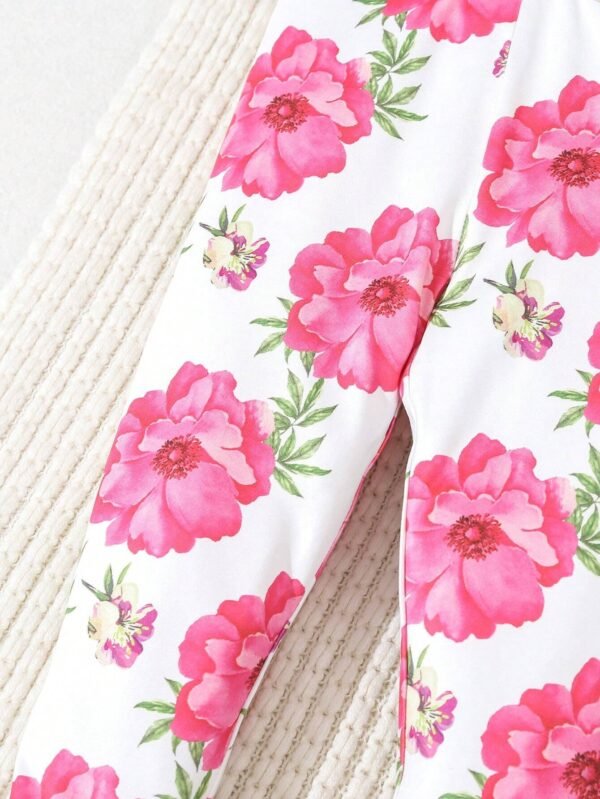 Pantalones Largos Con Estampado De Flores Rosas Simples Y Cómodos Para Bebés - Imagen 3