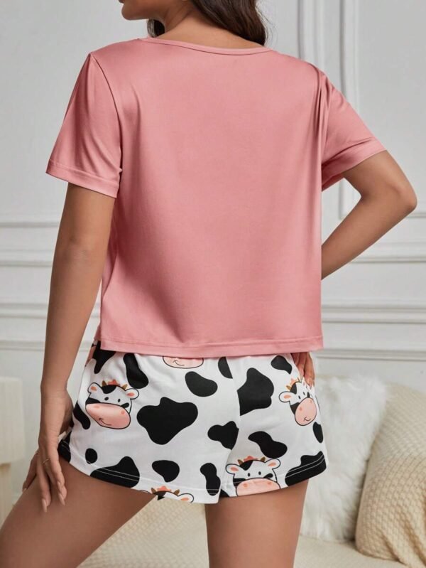 Conjunto De Pijama Con Estampado De Vaca Camiseta De Manga Corta Con Pantalones Cortos - Imagen 2