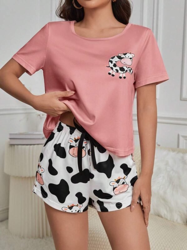 Conjunto De Pijama Con Estampado De Vaca Camiseta De Manga Corta Con Pantalones Cortos - Imagen 3