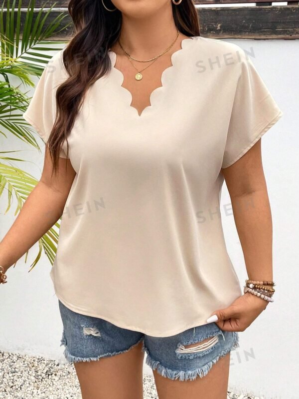 Camisa Sólida Con Corte De Concha Recortada Con Mangas De Murciélago - Imagen 3