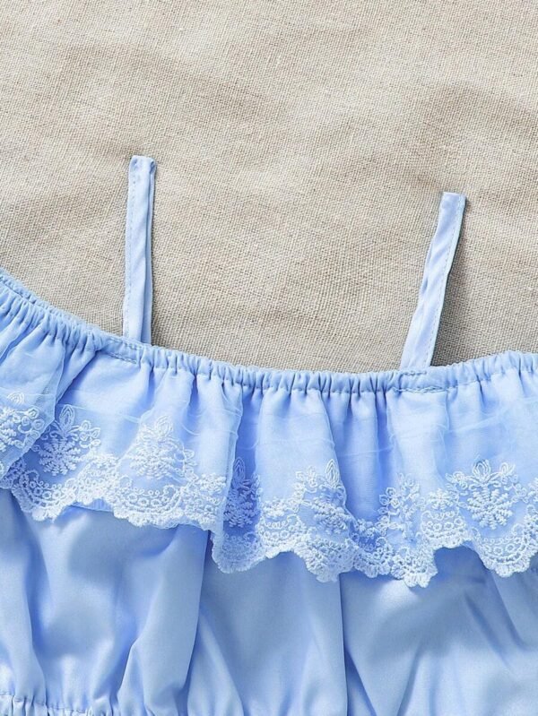 Conjunto De Top Y Pantalones Cortos Para Niñas De Bordado De Hombros Descubiertos - Imagen 3