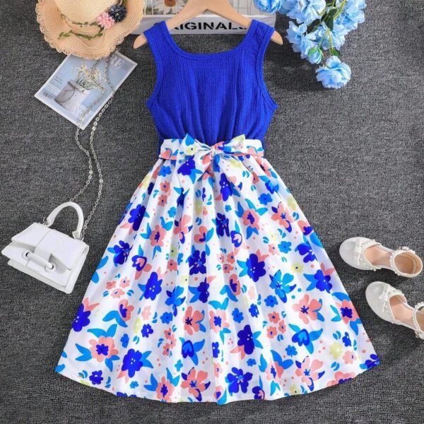 Vestido sin mangas para niña preadolescente con diseño floral y estilo elegante