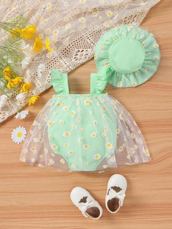 Lindo conjunto para bebé niña de falda de malla con dobladillo de volantes de unicolor - Imagen 2