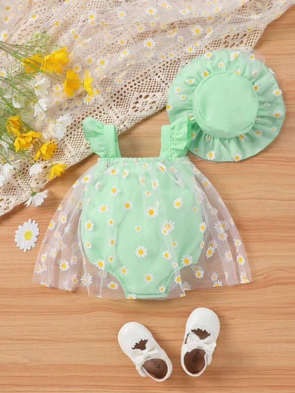 Lindo conjunto para bebé niña de falda de malla con dobladillo de volantes de unicolor