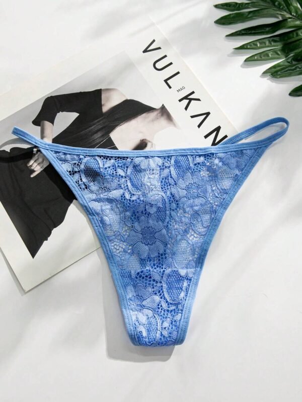 3 piezas Tanga sexy de encaje de talle bajo con estampado de flores - Imagen 3