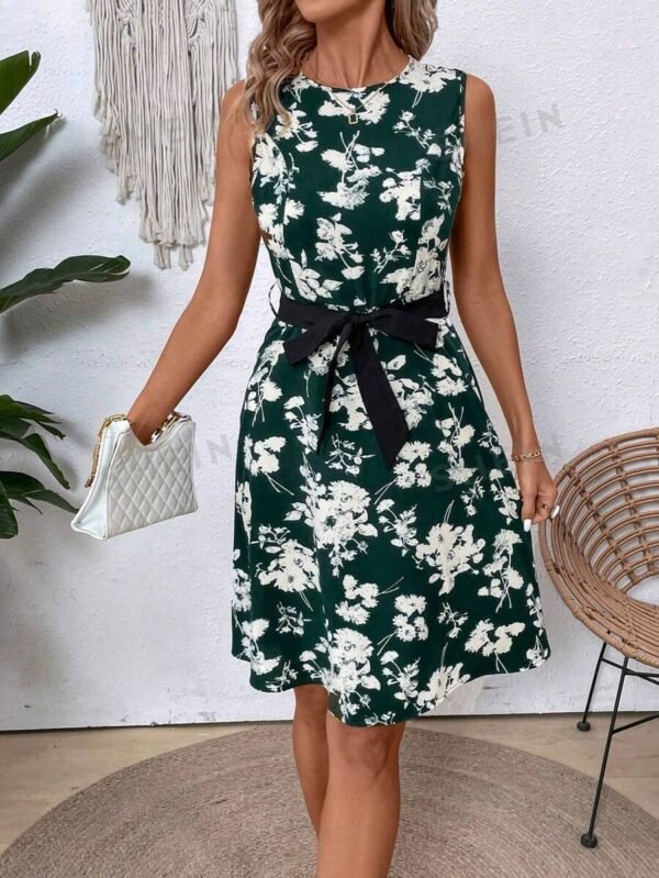 Vestido De Mujer Sin Mangas Con Estampado Floral Por Todas Partes