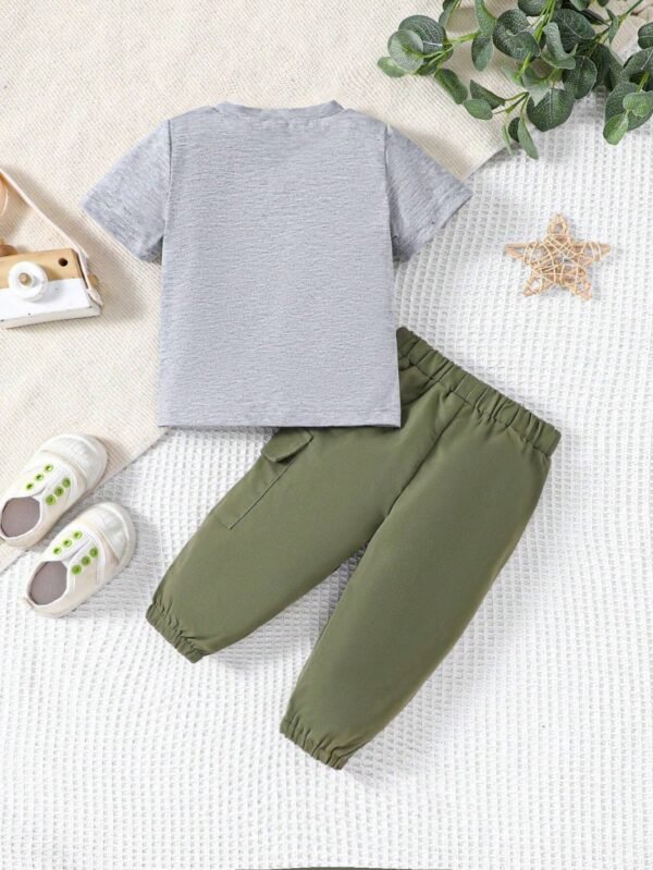 Conjunto De Pantalones De Color Liso Y Top Con Estampado De Letras Para Bebé Niño - Imagen 3