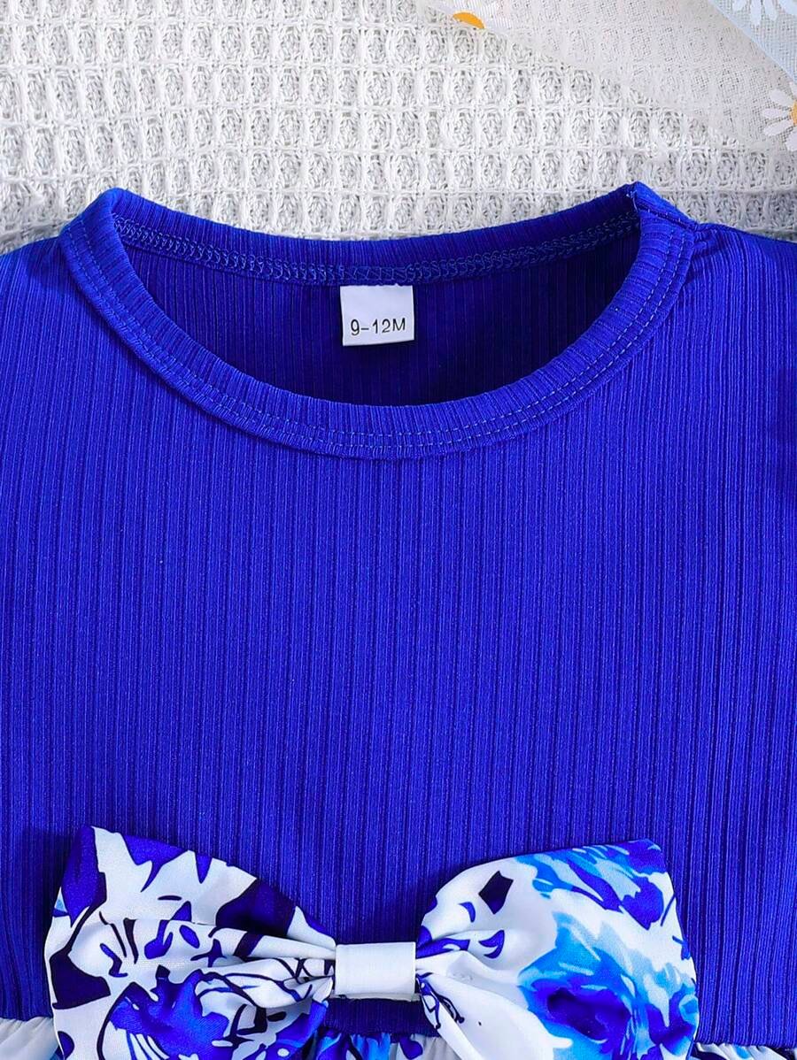 Vestido de verano para bebé niña con mangas de flutter, estampado floral y lazo decorativo - Imagen 3