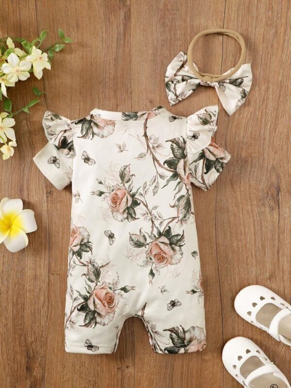 Conjunto de pelele con estampado total de manga corta retro lindo y diadema - Imagen 2