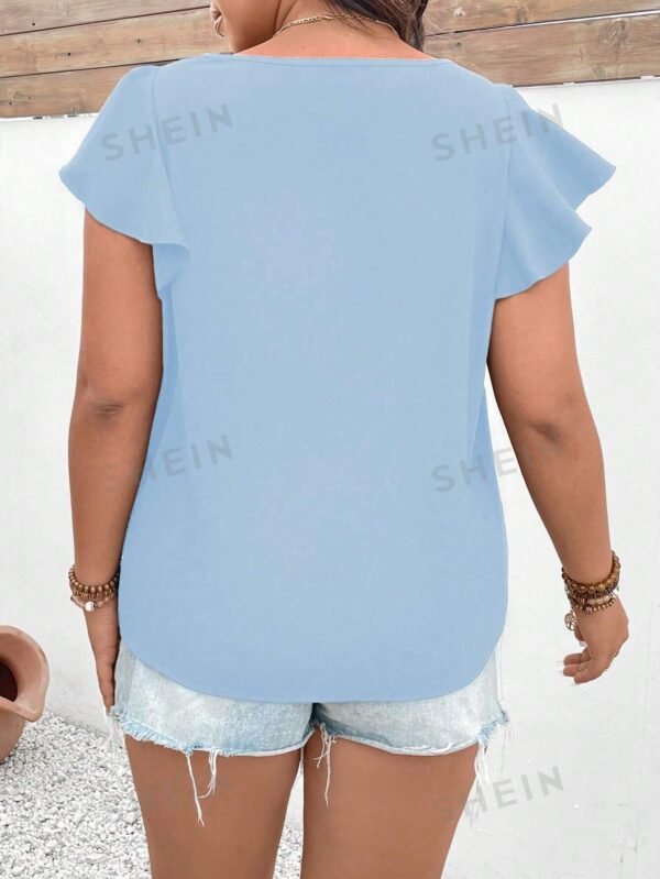 Camisa de mujer con ribete de encaje y cuello cuadrado de remiendo con mangas acampanadas - Imagen 2