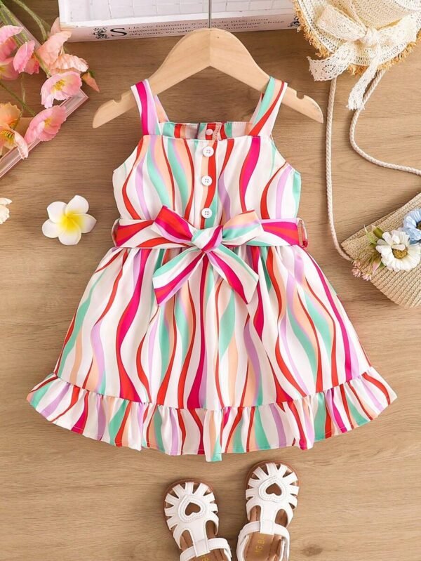 Vestido de verano para bebé niña con estampado de rayas coloridas