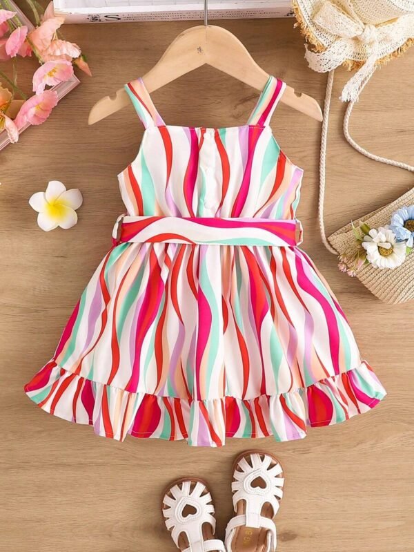 Vestido de verano para bebé niña con estampado de rayas coloridas - Imagen 2