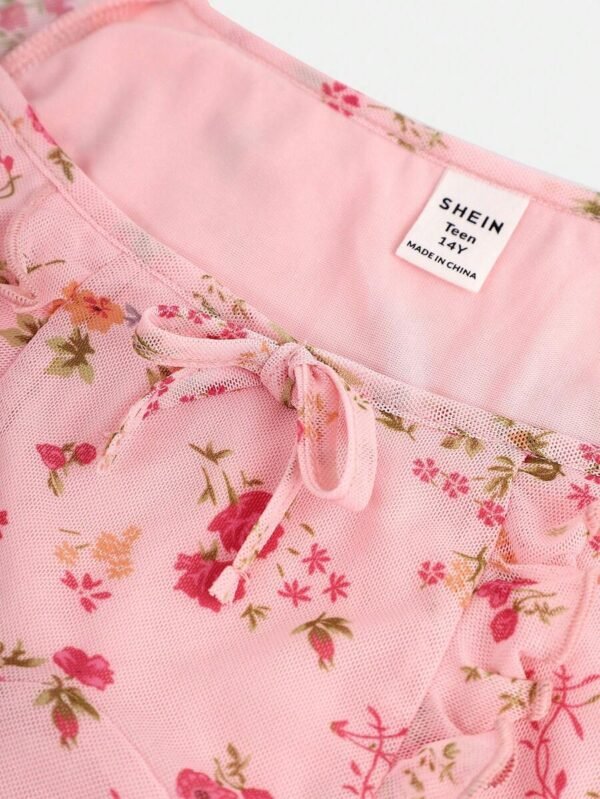 Vestido casual para adolescente con estampado de malla y flores - Imagen 3