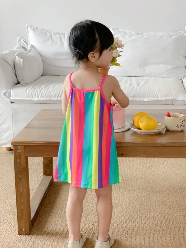 Vestido de verano con rayas lindas y flor de punto adornada para bebé niña - Imagen 2