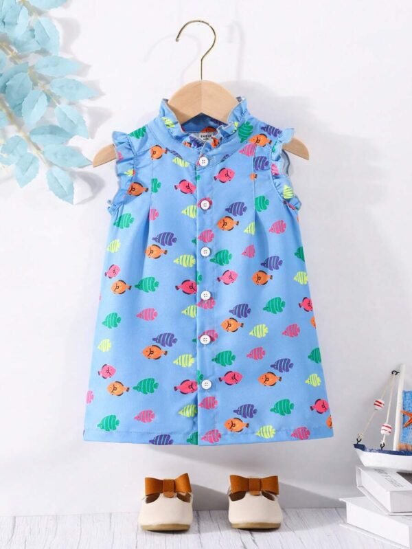 Vestido de playa sin mangas con estampado de peces coloridos para vacaciones de verano