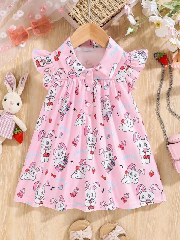 Vestido casual y lindo con diseño de conejo y cuello vuelto