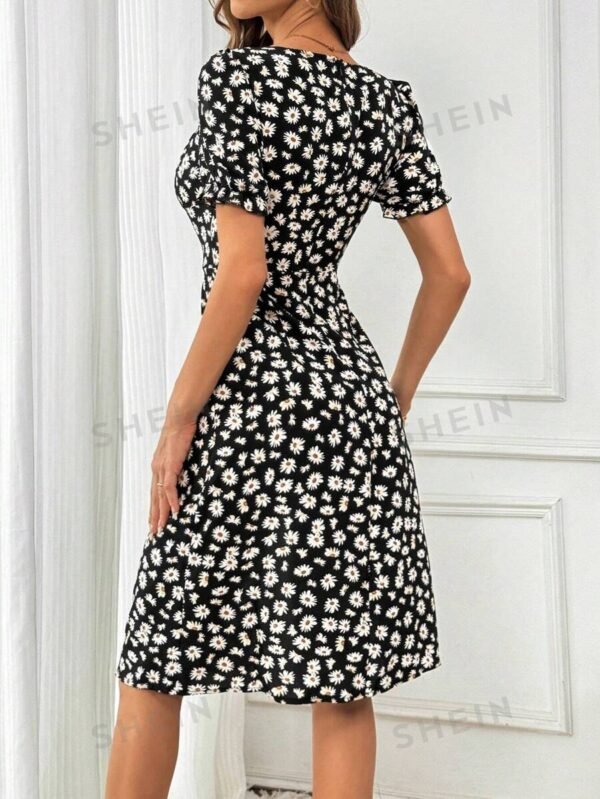Vestido simple de cuello cuadrado de manga corta para mujer con estampados - Imagen 2