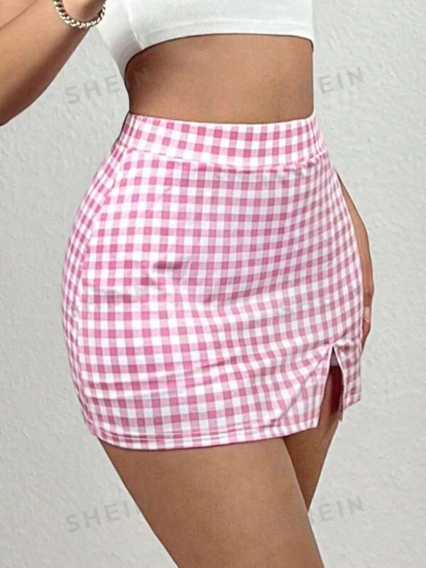 Falda con estampado de gingham y dobladillo dividido