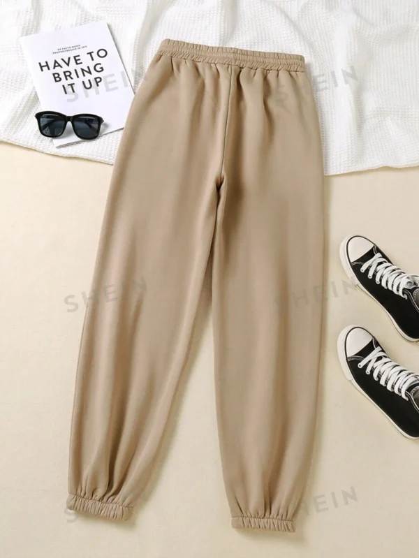 Pantalones deportivos unicolor de cintura con cordón térmico - Imagen 2