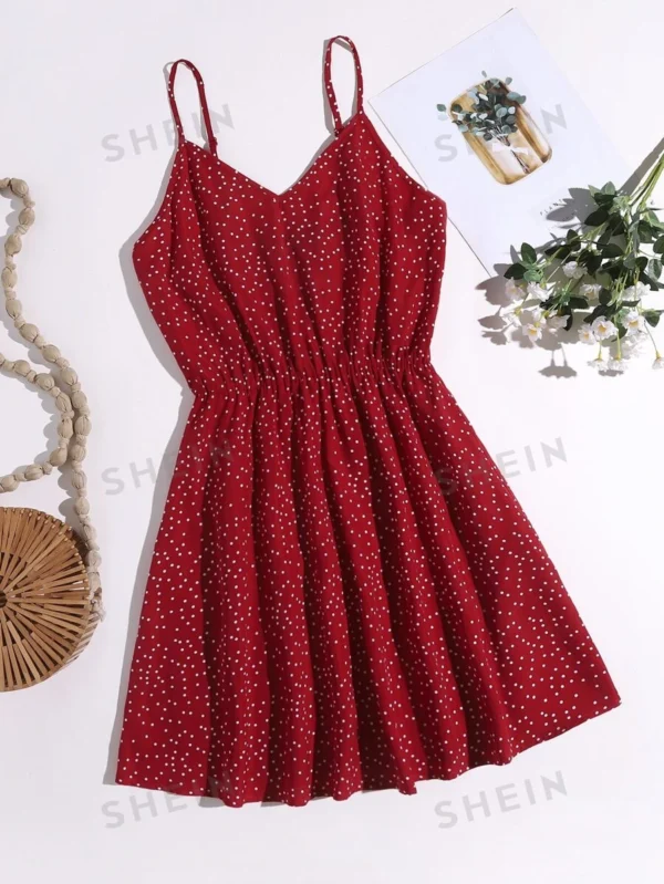 Vestido De Tirantes Con Estampado De Lunares