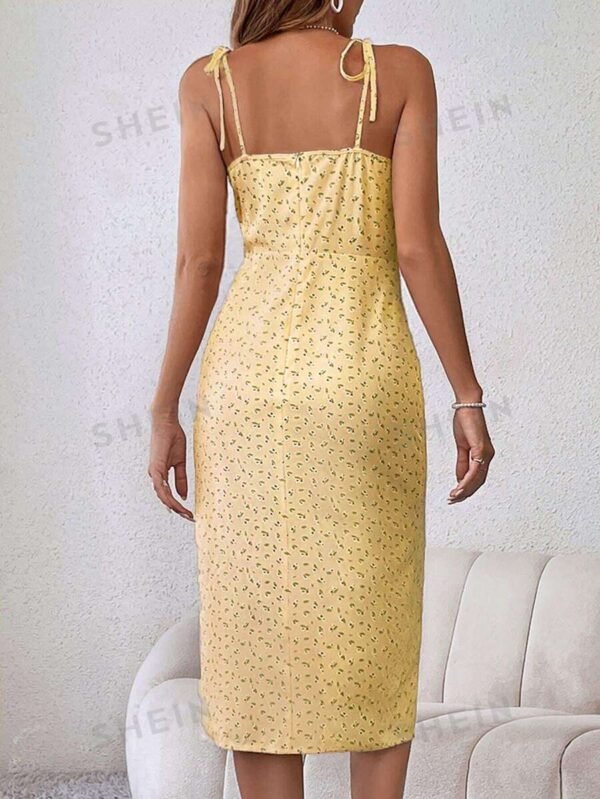 Vestido de tirantes floral de hombros con cordón de muslo con abertura - Imagen 2