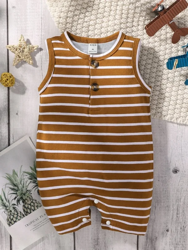 Bebé niño Mono de rayas con botón delantero