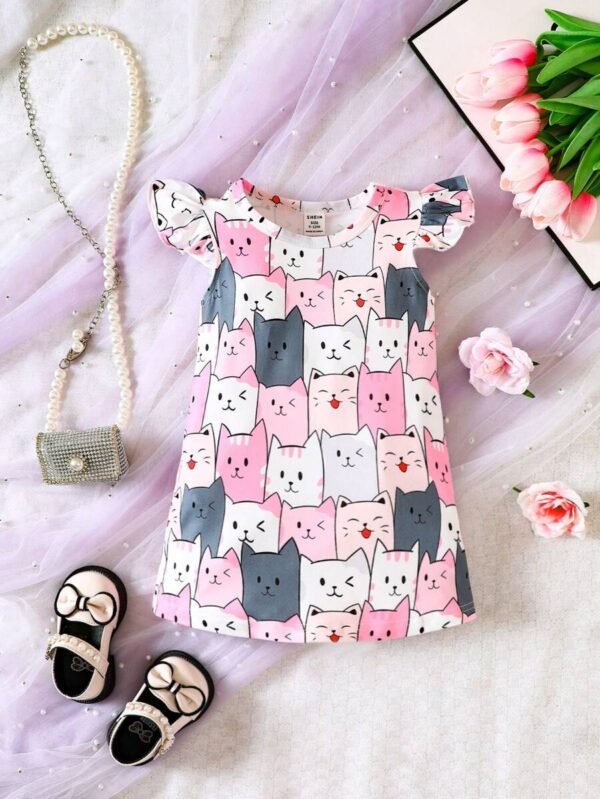 Vestido De Niña Pequeña Con Gráficos De Caricaturas Y Ribetes Con Volantes
