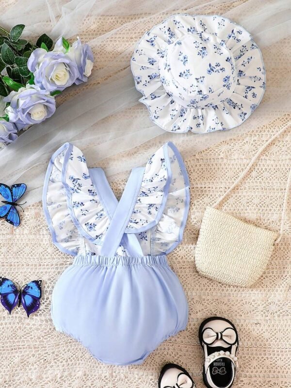Mono Y Sombrero Para Bebé Con Diseño Floral Con Volantes Y Lazo Frontal - Imagen 2