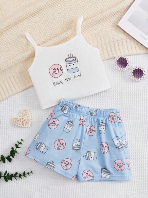 hica Joven Conjunto de pijama con estampado de slogan y dibujos animados
