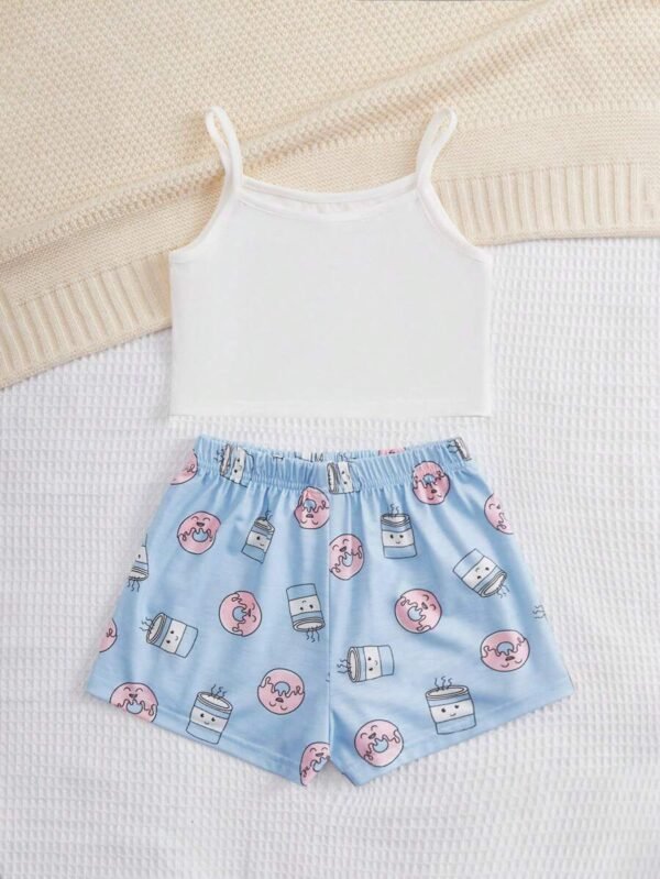hica Joven Conjunto de pijama con estampado de slogan y dibujos animados - Imagen 2