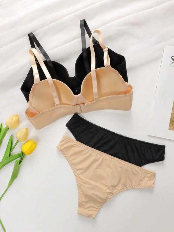 ropa interior para mujer de unicolor, sujetador con aros y bragas triangulares - Imagen 2