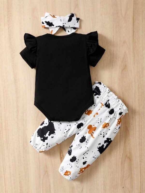 Body Con Volantes Y Lema Gráfico Para Bebé Niña Y Pantalones Con Lazo Y Estampado Gráfico - Imagen 2
