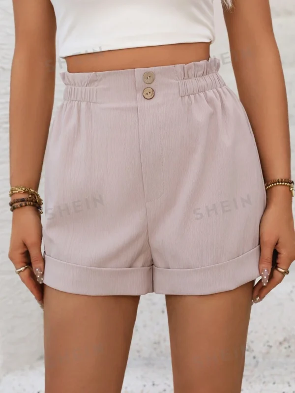 Pantalones Cortos De Cintura De Bolsa De Papel Con Dobladillo Enrollado