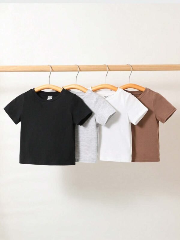 camiseta de manga corta de cuello redondo y unicolor tejido suave