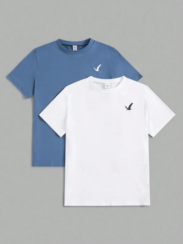 Camisetas de manga corta con bordado de pájaros