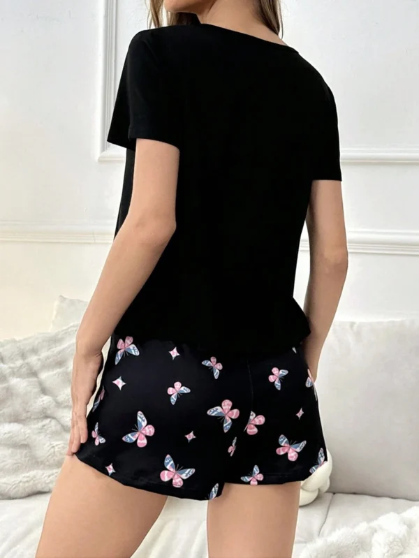 Conjunto de pijama de mujer con estampado de mariposas y letras de colores - Imagen 2
