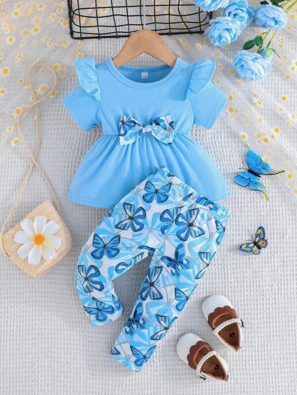 Conjunto de verano para bebé niña que incluye camiseta de manga corta con ribete de volantes
