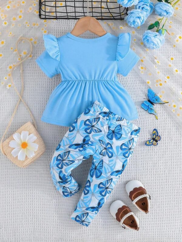 Conjunto de verano para bebé niña que incluye camiseta de manga corta con ribete de volantes - Imagen 2