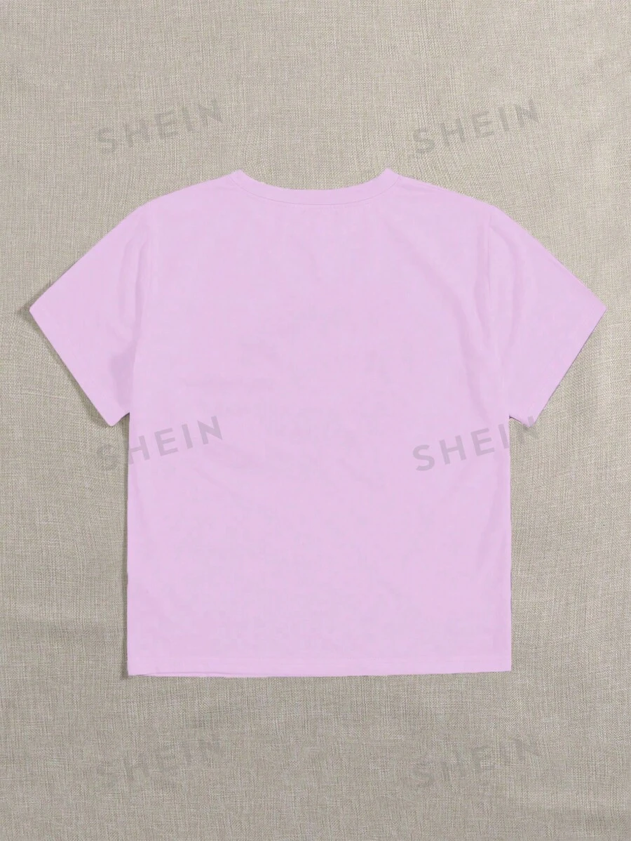 Camiseta de manga corta con cuello redondo con impresión de bolígrafos de colores - Imagen 2